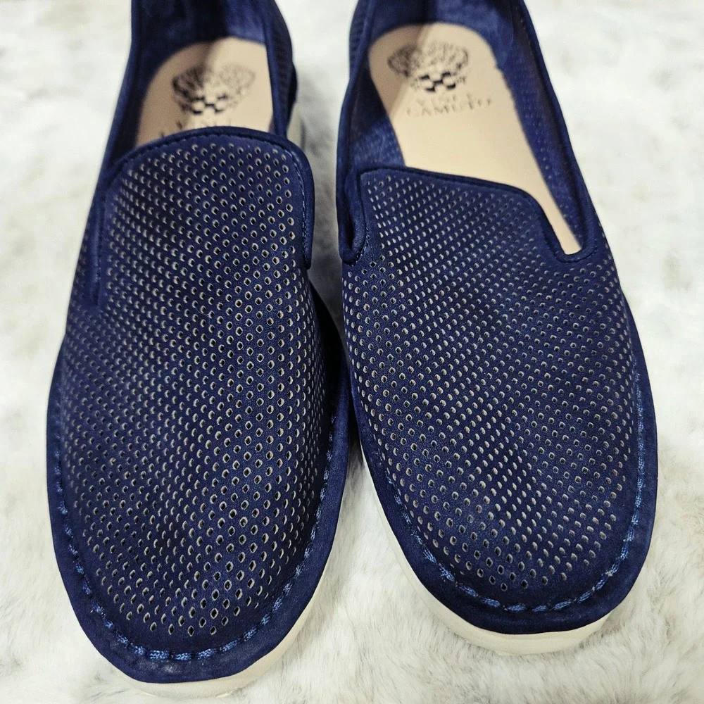 Vince Camuto Navy Blue Perforated Leather Gwenna Slip On Sneaker‎ 6.5M